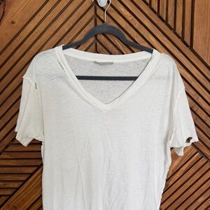All Saints Distressed White V-Neck Womens Top-Medium